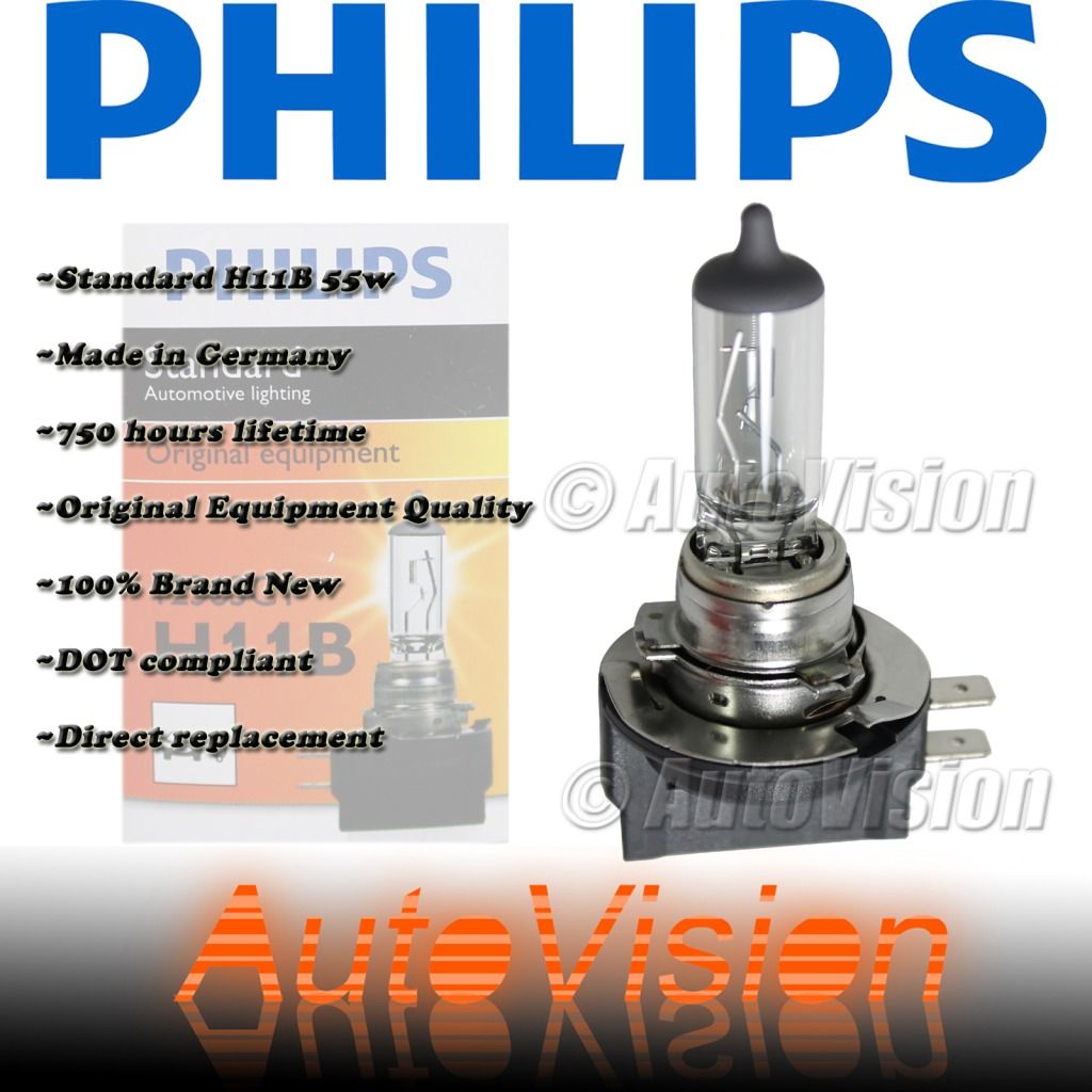 Philips H11B B1 55w x1 Bulb Standard Headlamps DOT OE Germany Made B2